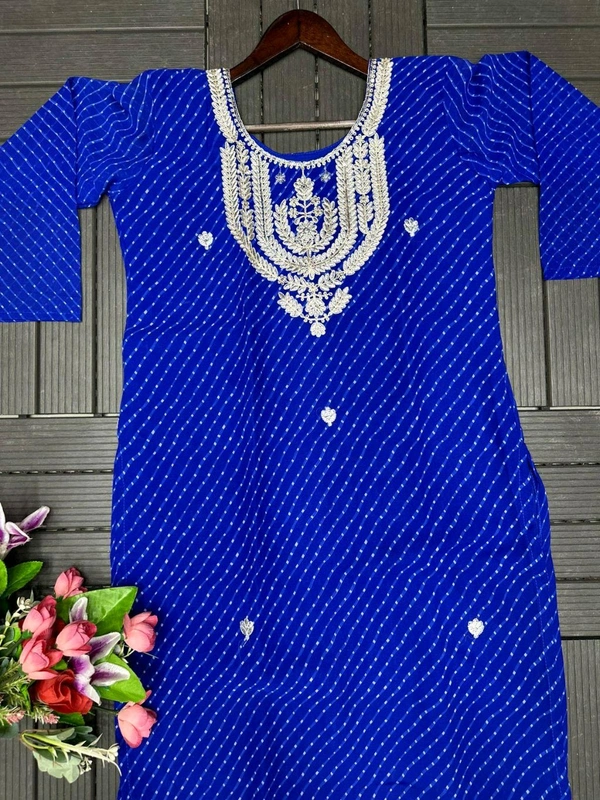 DSS 5779 New Party Wear Look Heavy Georgette With Embroidery Work  Top , Sarara With Dupatta  - Blue, 2XL-44