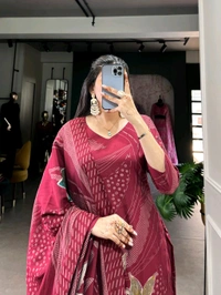 DSS 5781 New Collection Roman Silk Total Print BeetsHandwork kurta Pant Dupatta Set  - Maroon, M-38