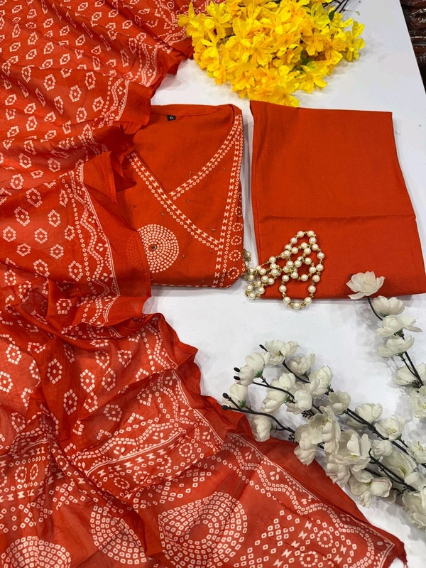 LCW 5783 *New Cotton Bandej  Lahriya set Kurti with plazzo with dupatta Heavy Handwork  - M-38