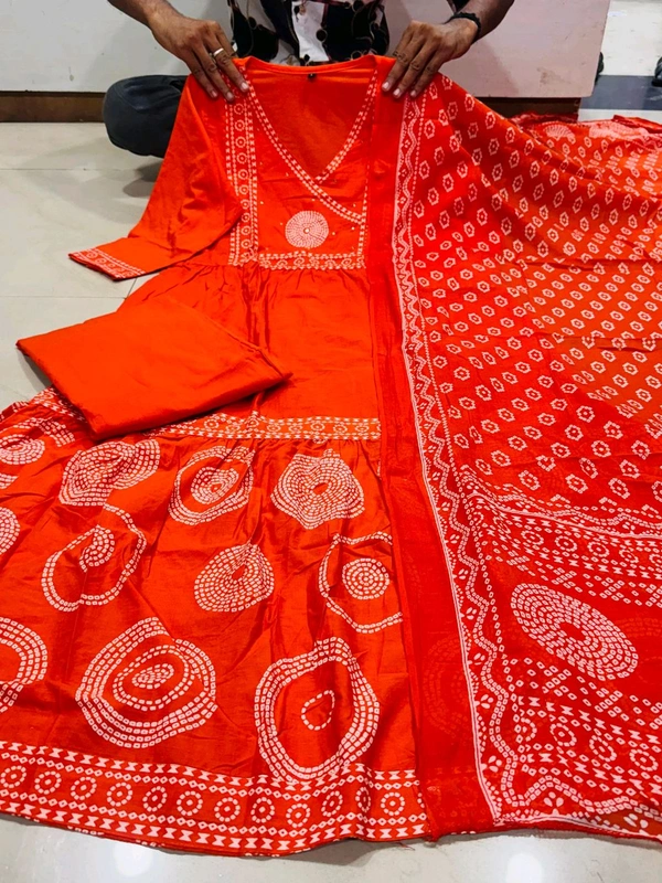 LCW 5783 *New Cotton Bandej  Lahriya set Kurti with plazzo with dupatta Heavy Handwork  - XL-42