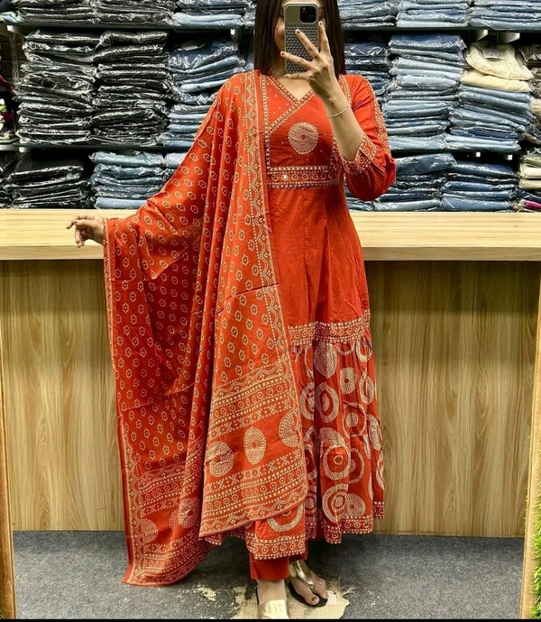 LCW 5783 *New Cotton Bandej  Lahriya set Kurti with plazzo with dupatta Heavy Handwork  - 2XL-44