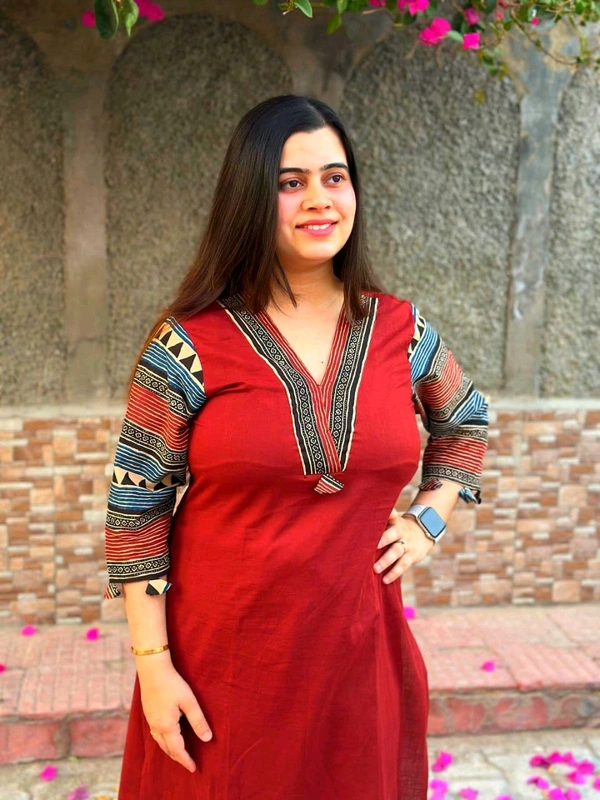 LCW 5784 New Beautiful Pure Cotton Kurti With Pant
 - Red, L-40