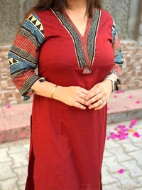 LCW 5784 New Beautiful Pure Cotton Kurti With Pant
 - Red, XL-42