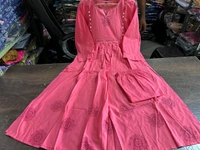 LCW 5785 Pure Fine Heavy Cotton Kurti Pant Set With Embroidery Work  - red Watermelon, M-38