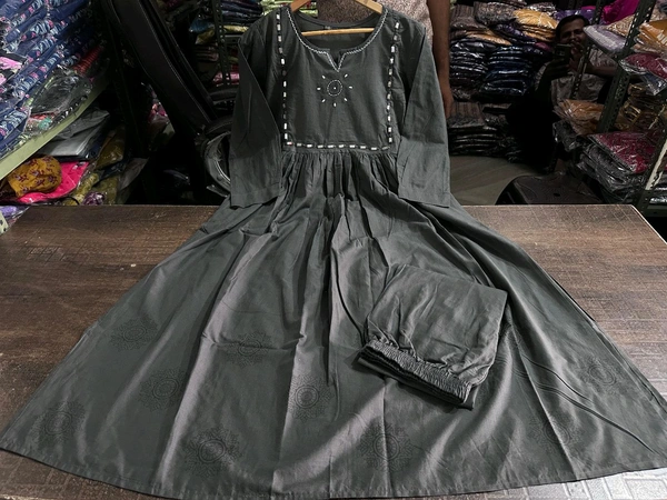 LCW 5785 Pure Fine Heavy Cotton Kurti Pant Set With Embroidery Work  - Black, 2XL-44