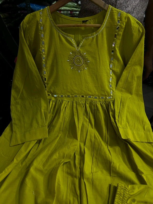 LCW 5785 Pure Fine Heavy Cotton Kurti Pant Set With Embroidery Work  - Yellow, 3XL-46