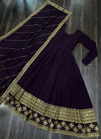 DSS 5789 New Faux Blooming Georgette Gown With Dupatta With Embroidery Work  - Purple, 2XL-44