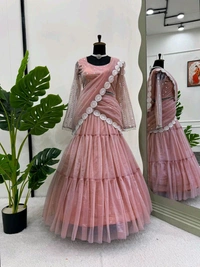 DSS 6474 New Quality Ready To Wear Organza Lehnga Saree  ruffle style with Drep and thread 
 - 2XL-44