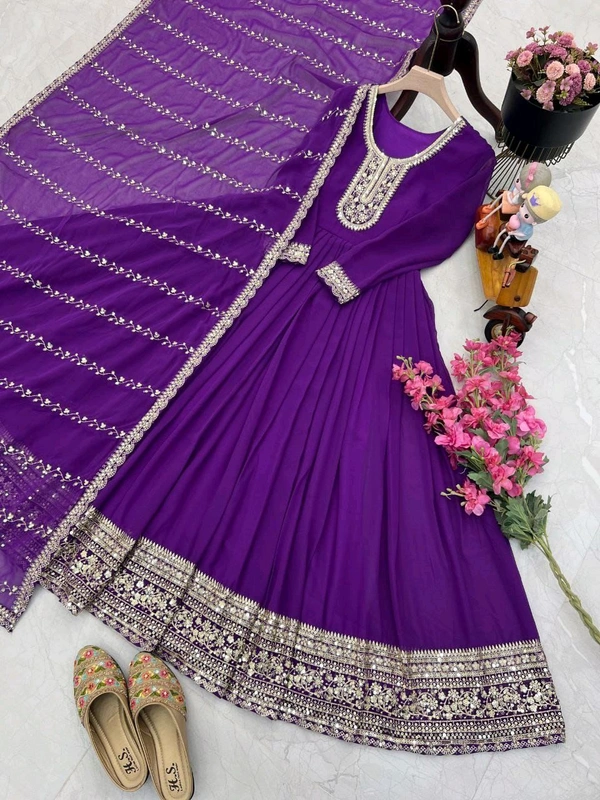 DSS 5790 *New Designer Party Fox Georgette Gown & Dupatta Set With Sequnce Embroidery Work - 2XL-44