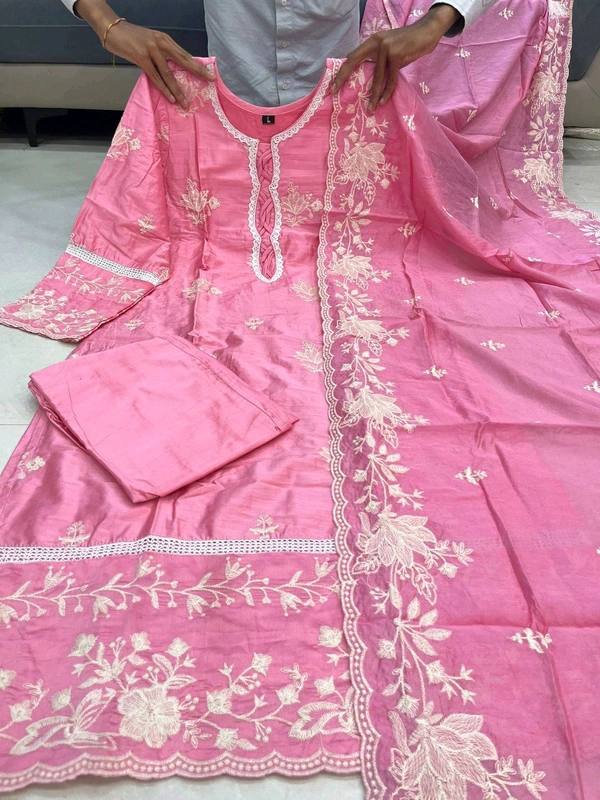 DSS 5791 New Chanderi Silk Suit Which Is Beautifully Crafted & Decorated With Heavy  Cotton Embroidery  - L-40