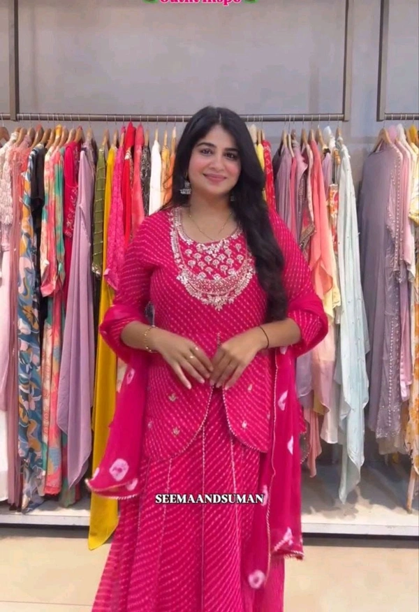 DSS 5792  New Party Look Heavy  Georgette  Top , Lehengha With Dupatta Embroidery Work With Border Lace - Rose pink, 2XL-44