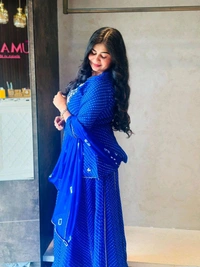 DSS 5792  New Party Look Heavy  Georgette  Top , Lehengha With Dupatta Embroidery Work With Border Lace - Blue, M-38