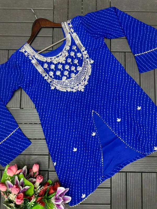 DSS 5792  New Party Look Heavy  Georgette  Top , Lehengha With Dupatta Embroidery Work With Border Lace - Blue, 2XL-44