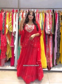 DSS 5792  New Party Look Heavy  Georgette  Top , Lehengha With Dupatta Embroidery Work With Border Lace - Red, L-40