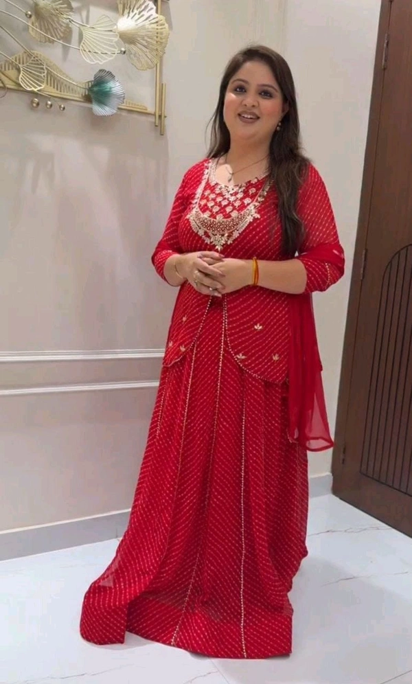 DSS 5792  New Party Look Heavy  Georgette  Top , Lehengha With Dupatta Embroidery Work With Border Lace - Red, XL-42