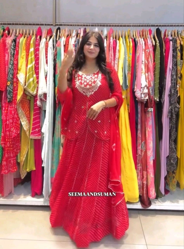 DSS 5792  New Party Look Heavy  Georgette  Top , Lehengha With Dupatta Embroidery Work With Border Lace - Red, XL-42