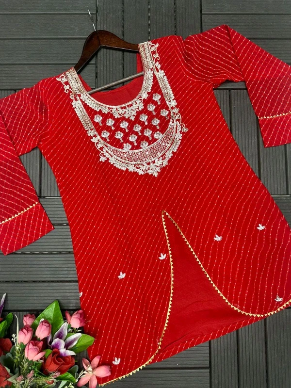 DSS 5792  New Party Look Heavy  Georgette  Top , Lehengha With Dupatta Embroidery Work With Border Lace - Red, XL-42