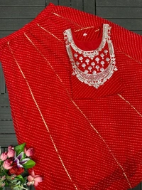 DSS 5792  New Party Look Heavy  Georgette  Top , Lehengha With Dupatta Embroidery Work With Border Lace - Red, XL-42