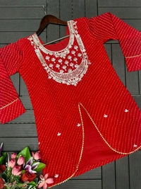 DSS 5792  New Party Look Heavy  Georgette  Top , Lehengha With Dupatta Embroidery Work With Border Lace - Red, 2XL-44