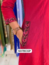 LCW 5793 New Pure Cotton Kurti Pant Set Cross Stitch Heavy Embriodery Both side pocket in kurti with embroidery  - Red, M-38