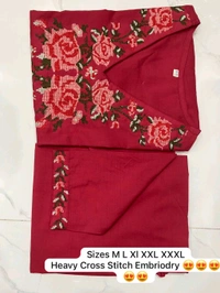 LCW 5793 New Pure Cotton Kurti Pant Set Cross Stitch Heavy Embriodery Both side pocket in kurti with embroidery  - Red, XL-42