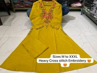 LCW 5793 New Pure Cotton Kurti Pant Set Cross Stitch Heavy Embriodery Both side pocket in kurti with embroidery  - Yellow, 2XL-44