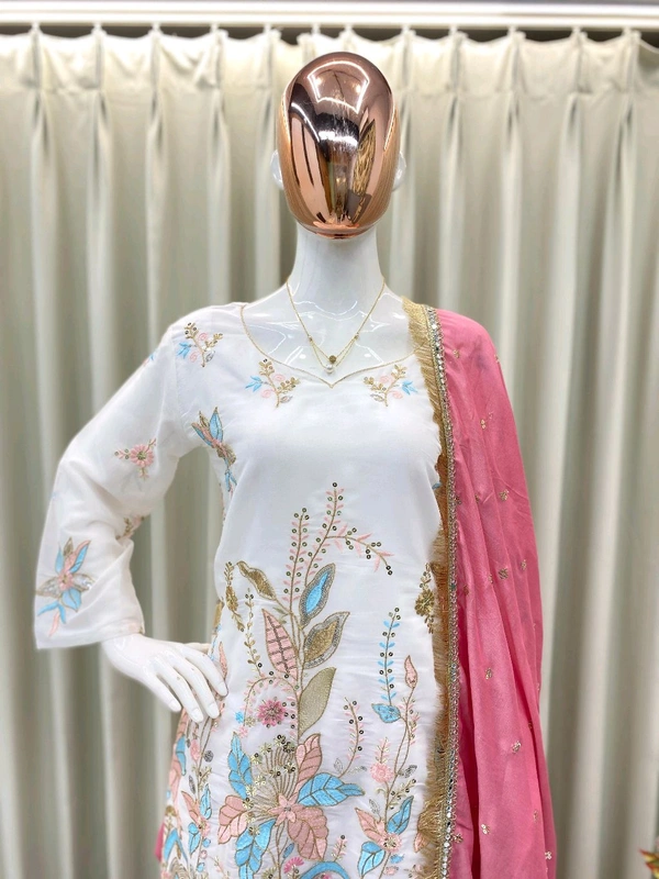 DSS 5796 *DESIGNER WEAR EMBROIDERY WORK  VICHITRA SILK TOP WITH SALWAAR DUPATTA SETS  - M-38