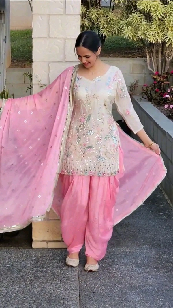 DSS 5796 *DESIGNER WEAR EMBROIDERY WORK  VICHITRA SILK TOP WITH SALWAAR DUPATTA SETS  - M-38
