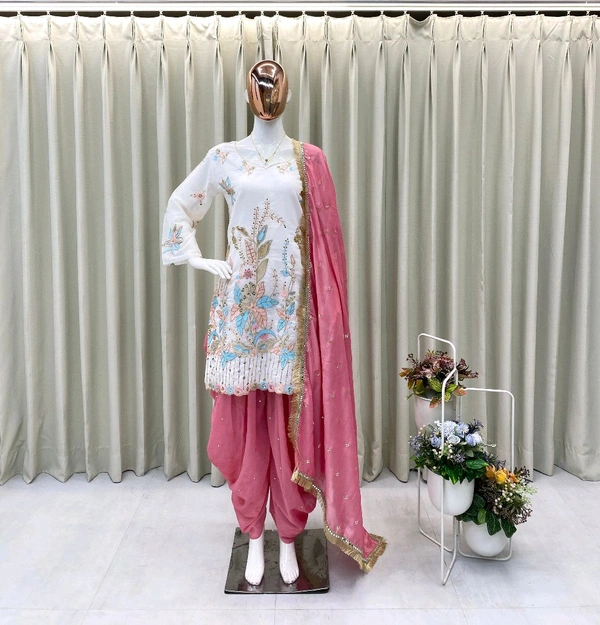 DSS 5796 *DESIGNER WEAR EMBROIDERY WORK  VICHITRA SILK TOP WITH SALWAAR DUPATTA SETS  - M-38