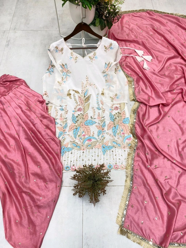 DSS 5796 *DESIGNER WEAR EMBROIDERY WORK  VICHITRA SILK TOP WITH SALWAAR DUPATTA SETS  - M-38