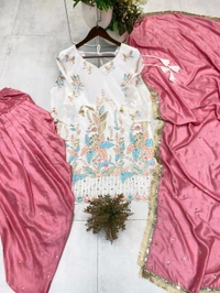 DSS 5796 *DESIGNER WEAR EMBROIDERY WORK  VICHITRA SILK TOP WITH SALWAAR DUPATTA SETS  - XL-42