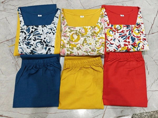 SF5  5797 NEW HANDWORK PURe HEAVY COTTON KURTI PANT DUPATTA SET  - Yellow, L-40