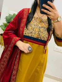 SF5  5797 NEW HANDWORK PURe HEAVY COTTON KURTI PANT DUPATTA SET  - Yellow, 2XL-44