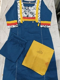 SF5  5797 NEW HANDWORK PURe HEAVY COTTON KURTI PANT DUPATTA SET  - Blue, XL-42