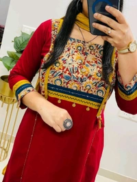 SF5  5797 NEW HANDWORK PURe HEAVY COTTON KURTI PANT DUPATTA SET  - Red, XL-42