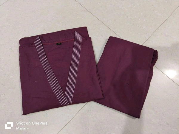 SF5  5798  NEW DESIGN LONCH V NACK PURE COTTON CO-ORD SET WITH SIDE POCKET & KATHA WORK  - Purple, 2XL-44