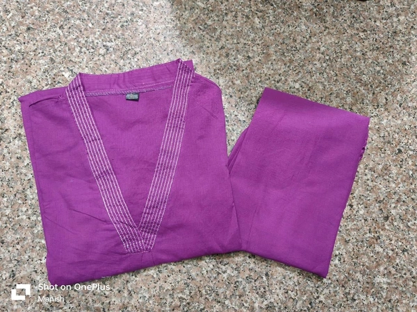 SF5  5798  NEW DESIGN LONCH V NACK PURE COTTON CO-ORD SET WITH SIDE POCKET & KATHA WORK  - Blush Pink, 3XL-46