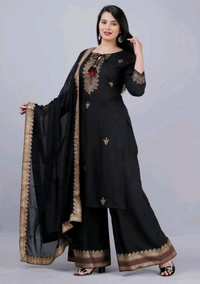 SF5  5799 HEAVY RAYON KURTI PLAZO WITH PREMIUM COTTON DUPATTA EMBROIDERY WORK  - Black, XL-42