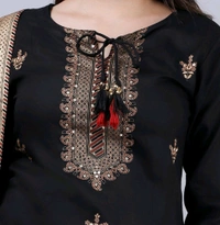 SF5  5799 HEAVY RAYON KURTI PLAZO WITH PREMIUM COTTON DUPATTA EMBROIDERY WORK  - Black, 33XL-46