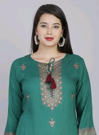 SF5  5799 HEAVY RAYON KURTI PLAZO WITH PREMIUM COTTON DUPATTA EMBROIDERY WORK  - Green, XL-42