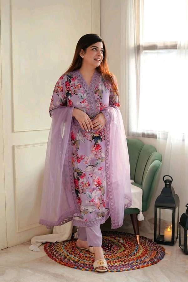 DSS 5802 new  Beautiful printed silk suit set with Dupatta With Embroidery Work Lace - 3XL-46