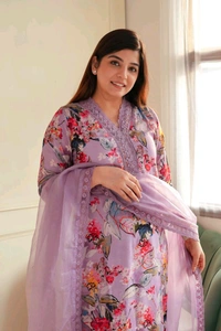 DSS 5802 new  Beautiful printed silk suit set with Dupatta With Embroidery Work Lace - 3XL-46