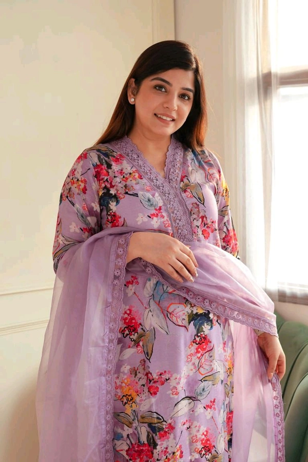 DSS 5802 new  Beautiful printed silk suit set with Dupatta With Embroidery Work Lace - 3XL-46