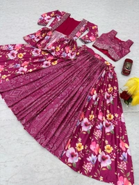 DSS 5804 new  Launching Festival Special Chinon  Crop Top with Shrug With Embroidery Thread Work  - Pink, M-38