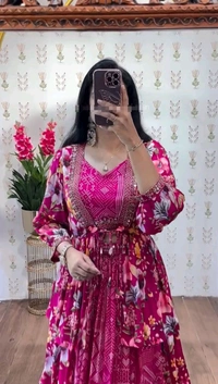 DSS 5804 new  Launching Festival Special Chinon  Crop Top with Shrug With Embroidery Thread Work  - Pink, 2XL-44