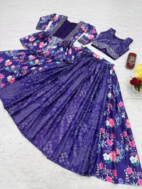 DSS 5804 new  Launching Festival Special Chinon  Crop Top with Shrug With Embroidery Thread Work  - Blue, M-38