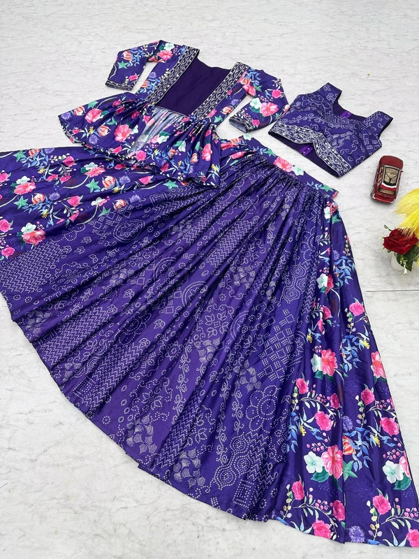 DSS 5804 new  Launching Festival Special Chinon  Crop Top with Shrug With Embroidery Thread Work  - Blue, M-38