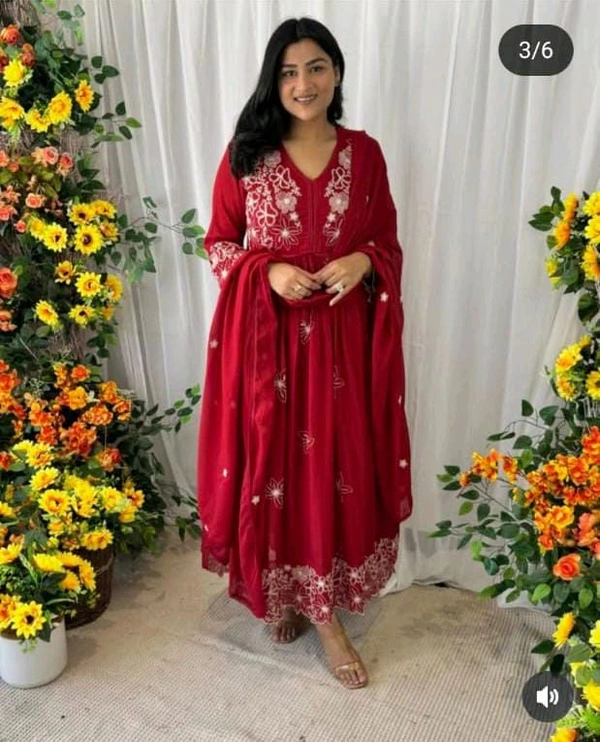 LCW 5805 New Style Pure Heavy reyon Sequence Work Kurti with Pant with Dupatta - Red, M-38