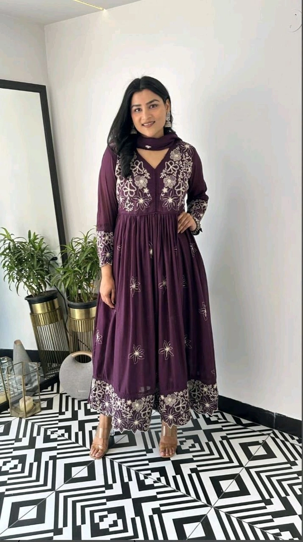 LCW 5805 New Style Pure Heavy reyon Sequence Work Kurti with Pant with Dupatta - Purple, L-40