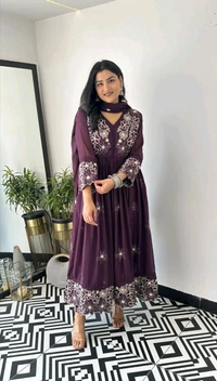LCW 5805 New Style Pure Heavy reyon Sequence Work Kurti with Pant with Dupatta - Purple, XL-42